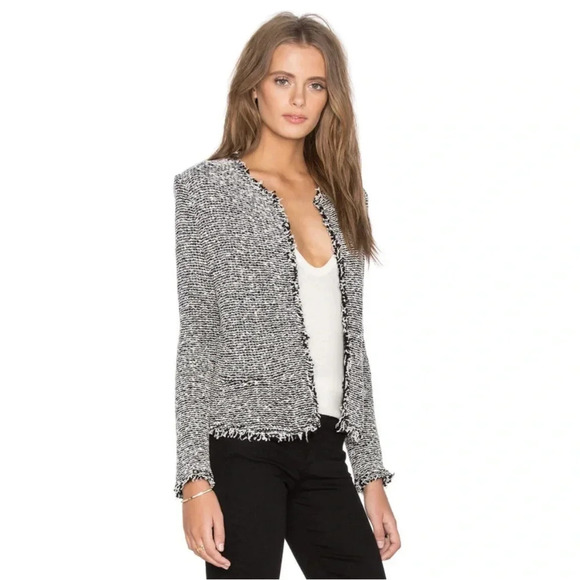 IRO Azure Black and White Open Front Tweed Blazer Womens EU 38 US 6 - Picture 2 of 10